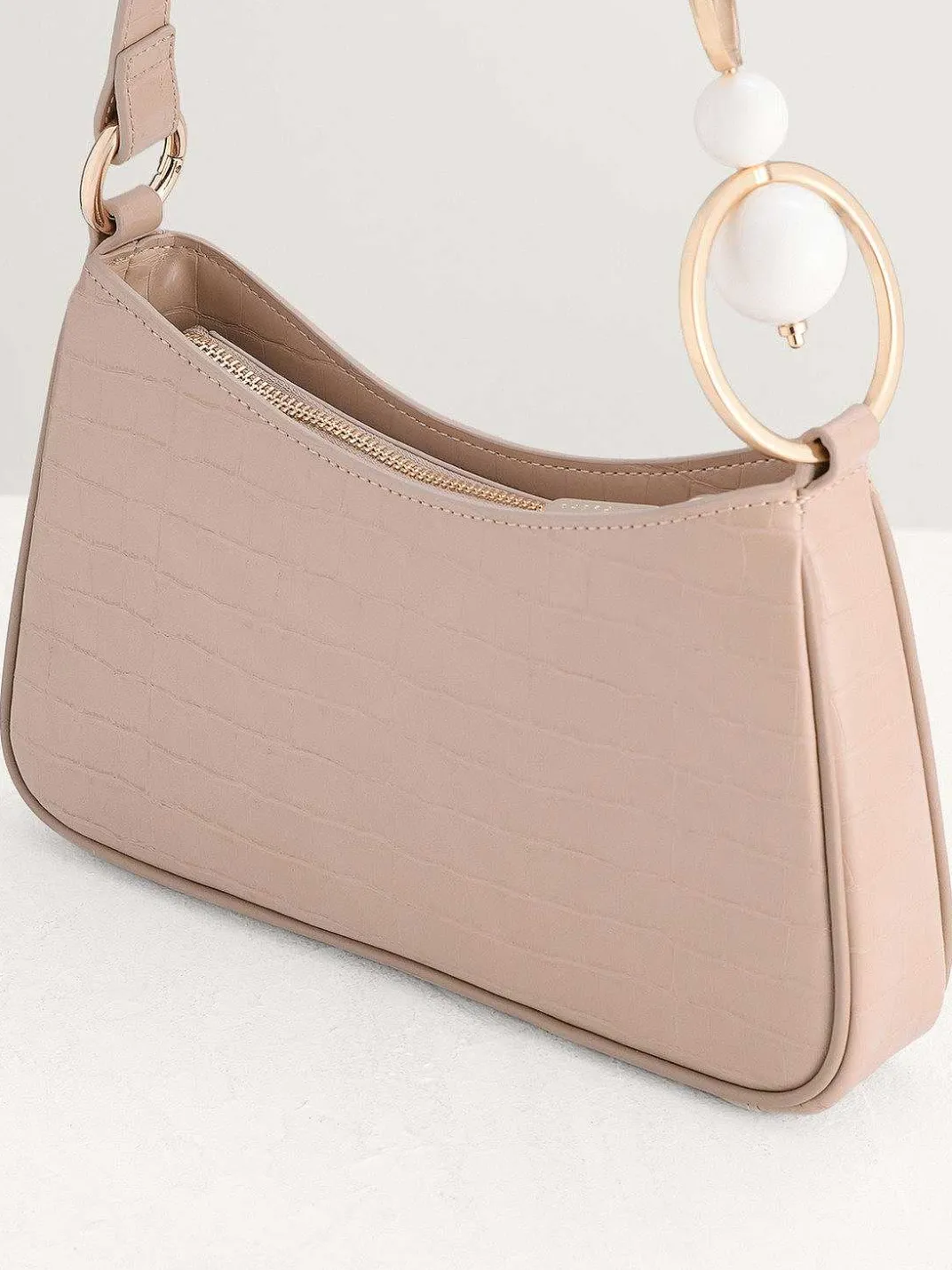 Acrylic Embellished Croc-Effect Embossed Shoulder Bag<PEDRO