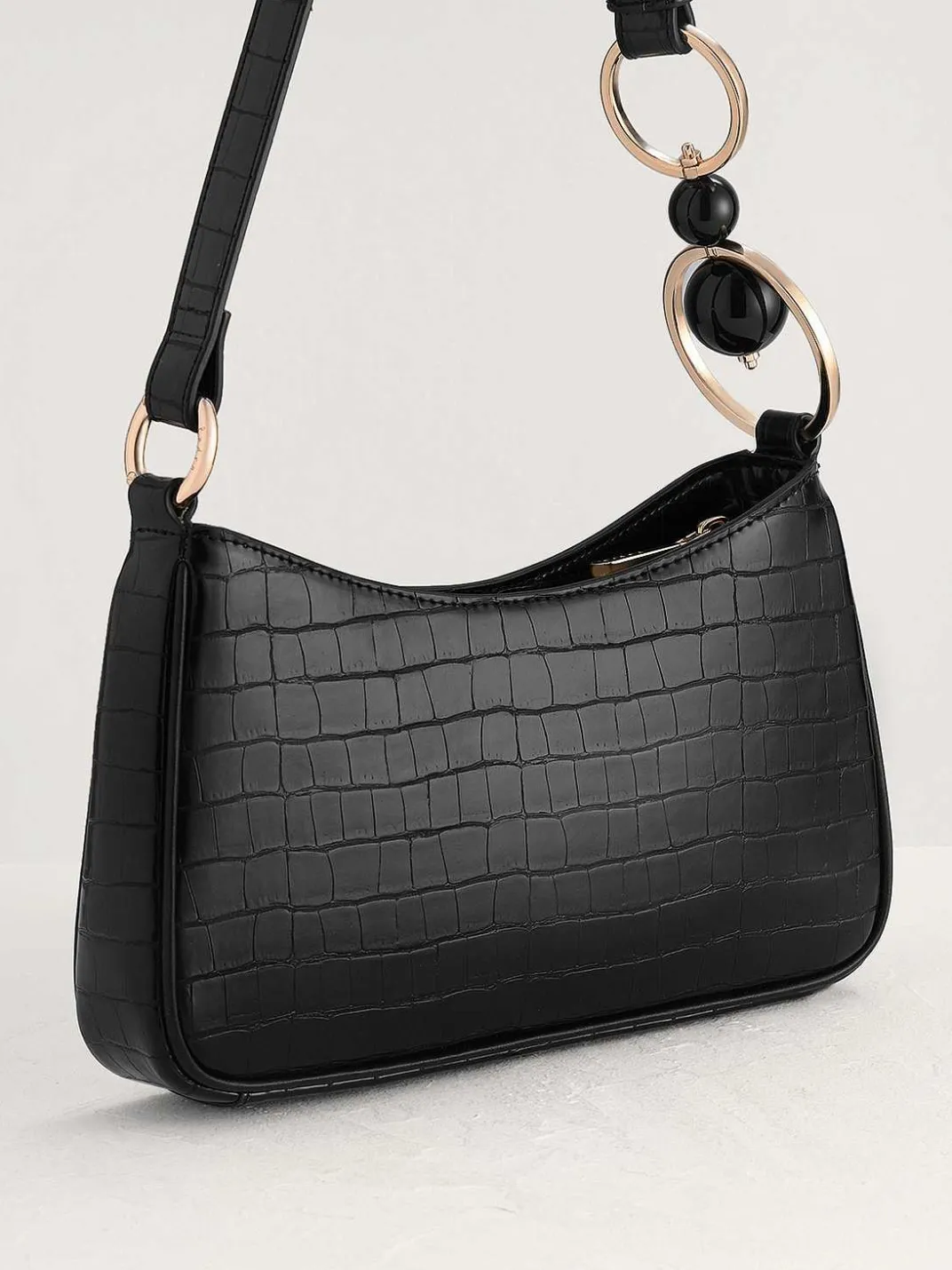Acrylic Embellished Croc-Effect Embossed Shoulder Bag<PEDRO Outlet
