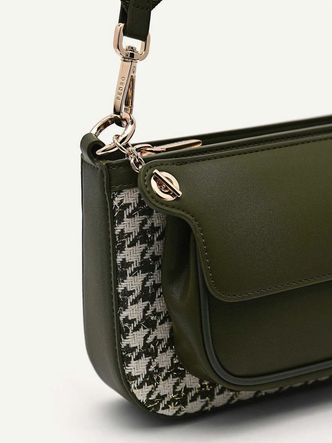 Dilone Houndstooth Double Flap Shoulder Bag<PEDRO New