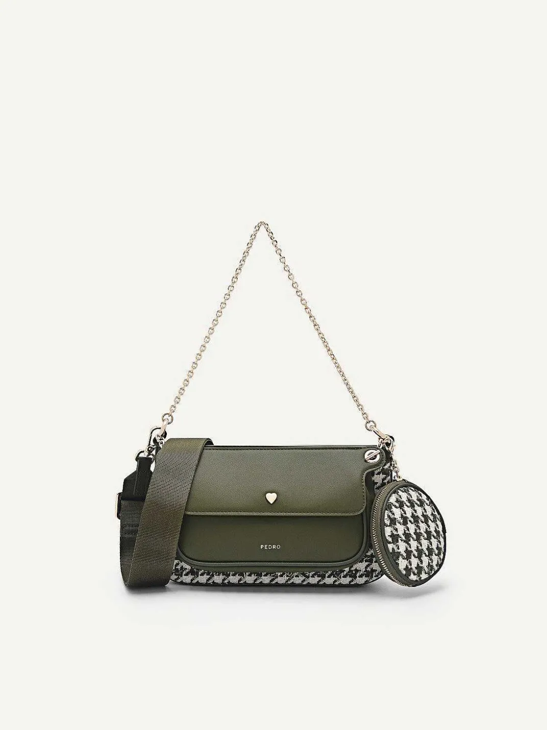 Dilone Houndstooth Double Flap Shoulder Bag<PEDRO New