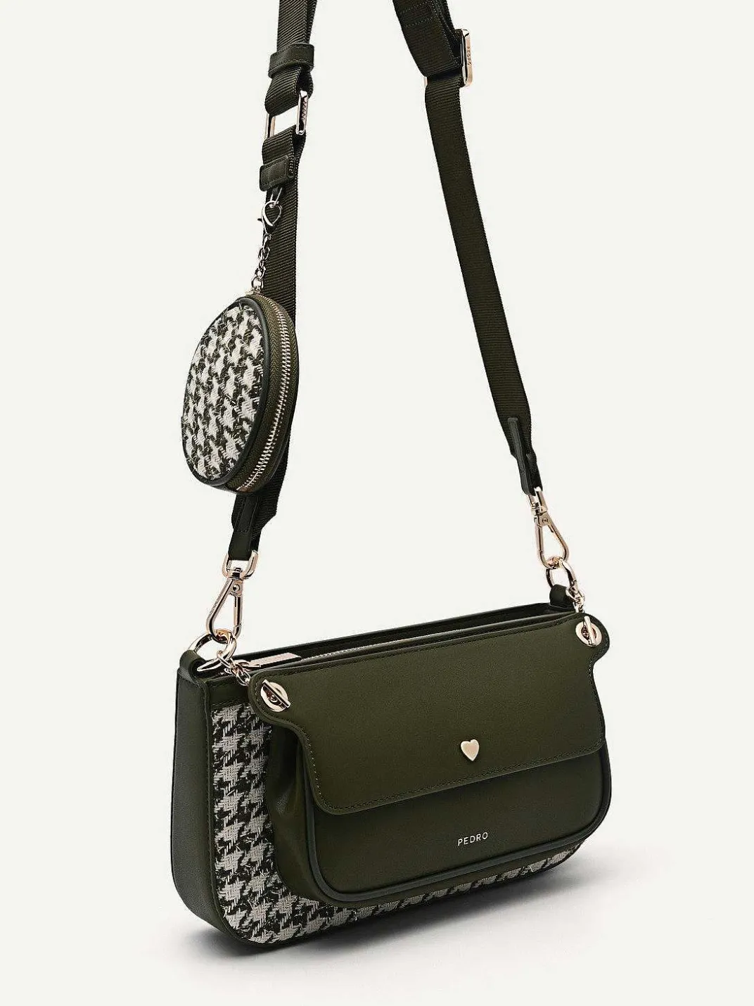 Dilone Houndstooth Double Flap Shoulder Bag<PEDRO New