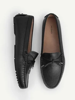 Lizard-Effect Leather Bow Driving Shoes<PEDRO Outlet