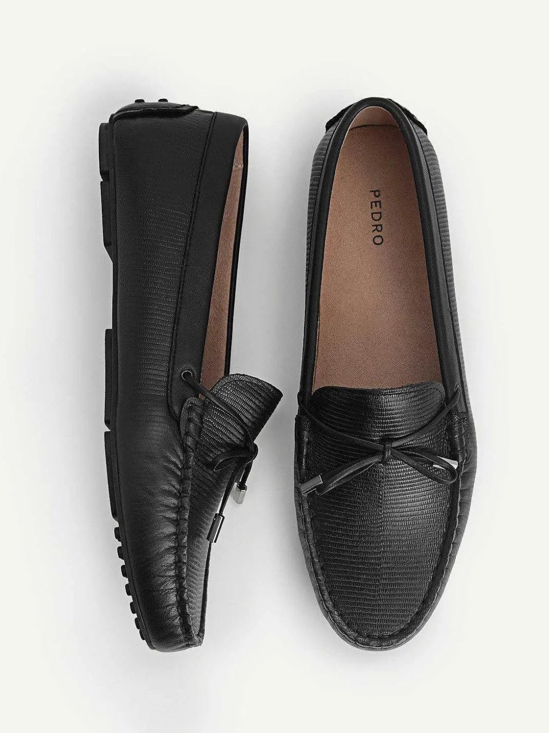 Lizard-Effect Leather Bow Driving Shoes<PEDRO Outlet