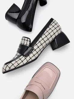 Maggie Leather Tweed Loafers<PEDRO New