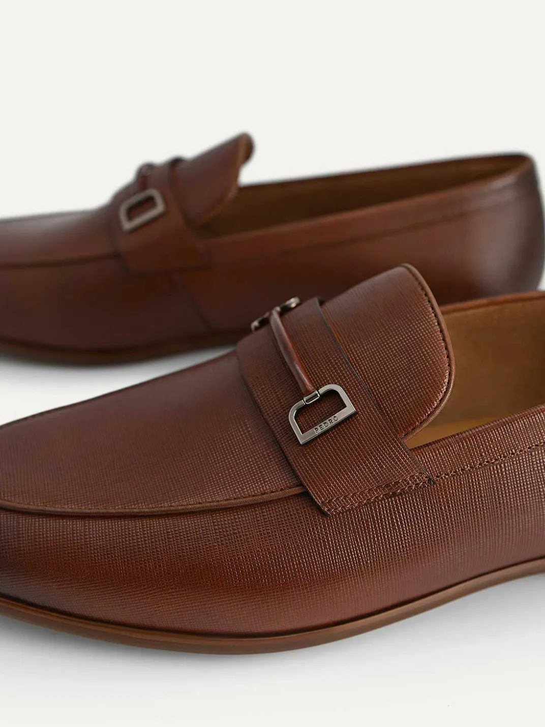 Textured Leather Loafers With Metal Bit<PEDRO