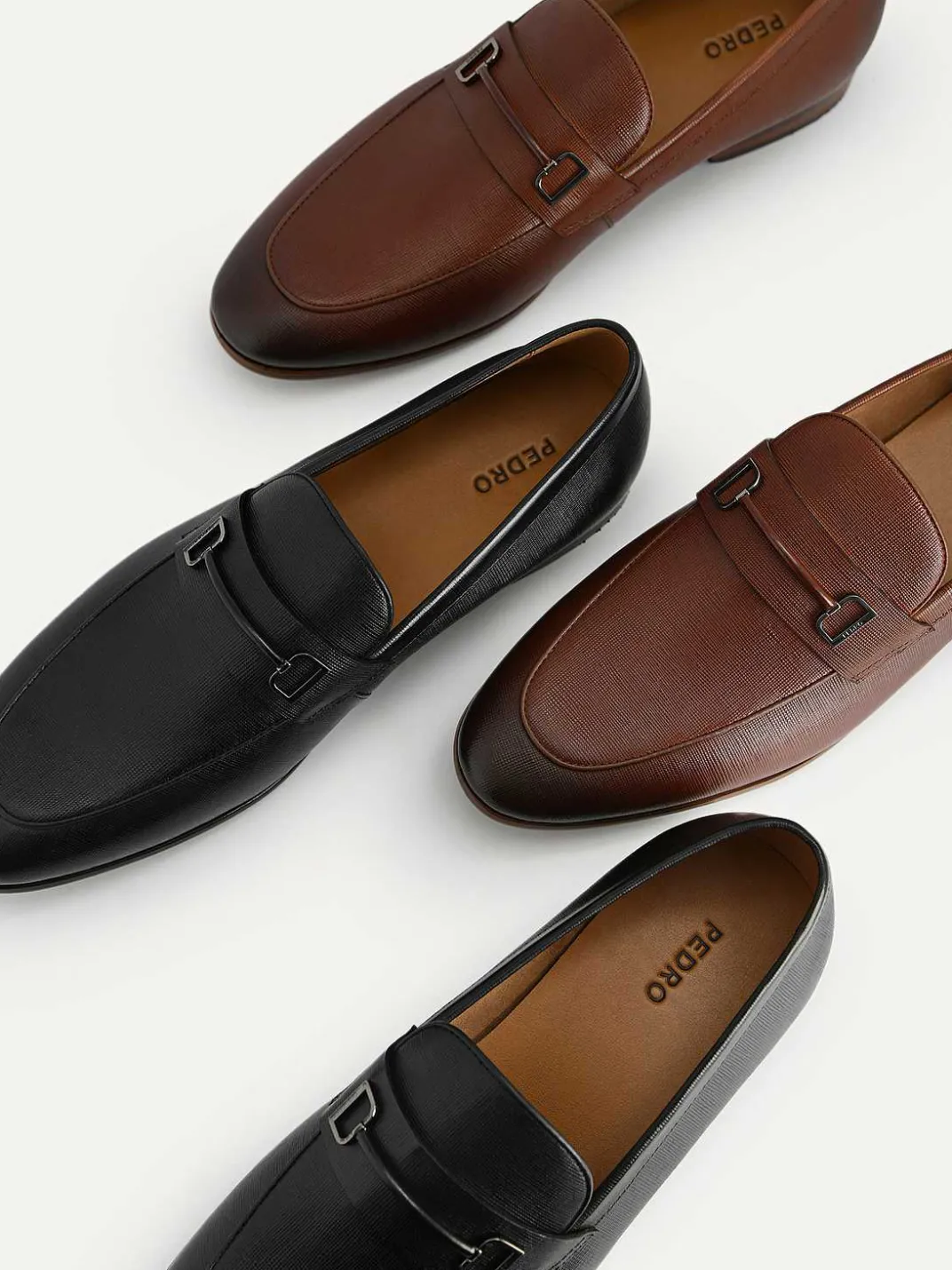 Textured Leather Loafers With Metal Bit<PEDRO