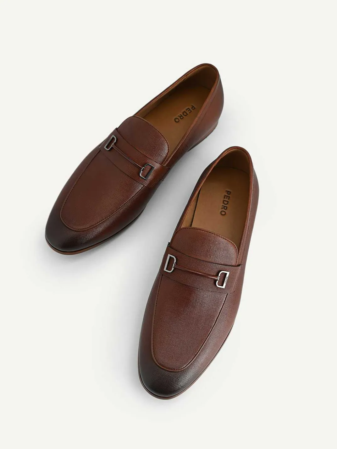 Textured Leather Loafers With Metal Bit<PEDRO